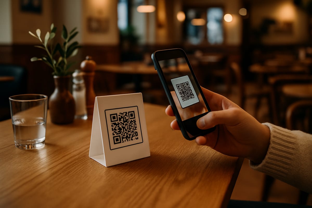 Гость оставляет чаевые по QR-коду в кафе